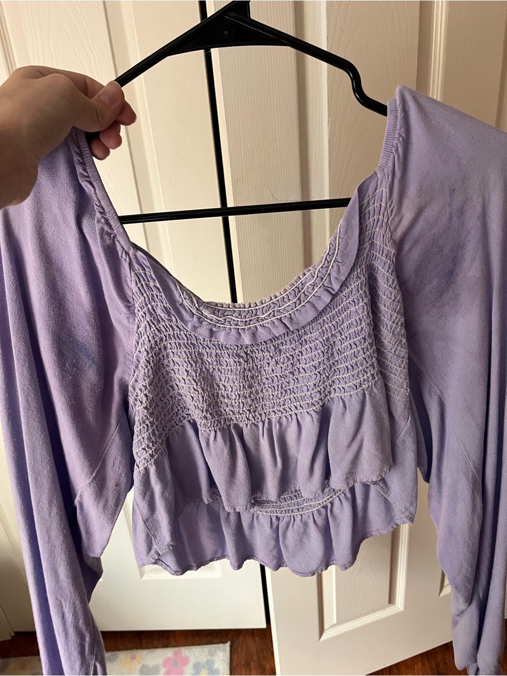 Anna Grace Lavender Smocked Crop Blouse
